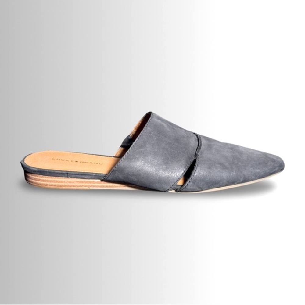 Lucky Brand Bestru Black Leather Mules, Slip On, Almond Toe, Side Cutouts, Sz 10 - Picture 3 of 8